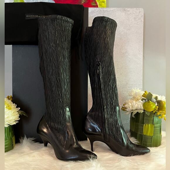 NEW Donna Karan Collection Waxed Calf Leather Laser Ribbed Boot Black Sz 36/6 … - Picture 8 of 16